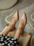 New Genuine Leather Elastic Band Women Shoes Fashion Spring/Autumn Pointed Toe Shallow Pumps Thick Heel Shoes Woman Size 34-40