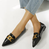 Flat Shoes Women Pointed Toe Metal Chain Pumps Black Shoes Female 2022 Spring New Casual Commuter Slip-on Loafers Women Zapatos