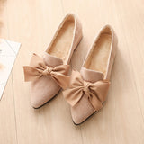 New Winter Velvet Thick Warm Shoes Bow Suede Pointed Toe High Heels-Style Chunky-Heel Evening Shoes