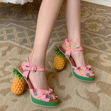 High Heels Sandals Women Beach Style Pineapple Print Platform Wedge Shoes Fish Toe Pumps Mujer  Shoes New Sweet Lady Pineapple