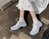 Chunky Platform Velcro Vulcanize Shoes Harajuku Casual Sports Running Sneakers Women's Fashion Breathable White Blue Dad Shoes