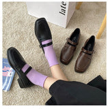 Wexleyjesus Vintage Buckle Strap Square Toe Mules Brown Shoes Women Fashion Designer Elegant Black Loafers Casual Wild Spring Platform Flats