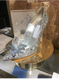 2023 New Summer Silver Crystal High Heels Female Stiletto Princess Pointed Temperament Goddess Fan Wedding Shoes Bridal Shoes
