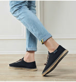 Wexleyjesus Canvas Shoes Men Flat Casual Loafers Breathable Hemp Lazy Shoes Cool Young Man Footwear Slip-on Cloth Black Big Size 45 A1494