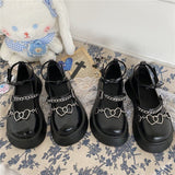 Gothic Mary Janes Femme Fashion Heart Chain Lolita Shoes British Style Buckle Shoes Woman 2021 Autumn PU Bow Ladies Footwear