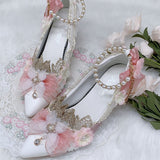 Tea Party Lolita Shoes Flowers Kawaii Girls Shoes Casual Sweet Pink Lolita Breathable Anime Wedding Loli Female Mid Heel 5cm