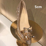 2023 New Summer Silver Crystal High Heels Female Stiletto Princess Pointed Temperament Goddess Fan Wedding Shoes Bridal Shoes