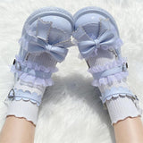 Girls Lovely Mary Janes Lace Patchwork Buckle Ladies Footwear Fashion Japanese Style Lolita Shoes Cute Bow Zapatillas Mujer