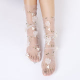 Fashion Floral Lace Socks Women Long Tulle Socks Female Transparent Thin Mesh Socks Chiffon Lace Up Socks Dress Calcetines
