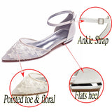 Ivory Color Lace Wedding Shoes For Bridal Pointed Daily Working Sandal Ankle Strap Bridesmaid Dress Flats Casual