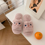 New Girl Heart Cotton Slippers Female Autumn And Winter Cartoon Cute Pig Knot Plush Non-slip Indoor Shoes Home Warm