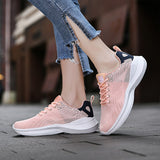 2022 Women's Knitted Sneakers Low Heels Women Vulcanized Shoes Lace Up Mesh Breathable Spring Autumn Female Running Shoe Casual