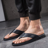 Men Genuine Leather Slippers Summer New Arrival Man Flip Flops Fashion Pinch Feet High Quality Male Beach Shoes Outdoor Footwear