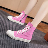 Women High Top Canvas Sneakers Flat Lace-up Pink Vulcanize Shoes For Ladies Fashion Casual Breathable Footwear 2022 New Hotsale