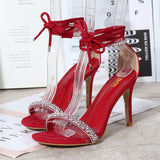 New Summer Fashion Pumps Design Cross Strap Rhinestones For Women Sandals Stiletto High Heels Ladies Sandals Open Toe Shoes