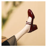 Autumn Mary Janes Women Shoes High-heeled Women Pumps Square Toe Pearl Bow Single Shoes Female High Heels Chunky Shoes cx625