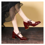 Autumn Mary Janes Women Shoes High-heeled Women Pumps Square Toe Pearl Bow Single Shoes Female High Heels Chunky Shoes cx625