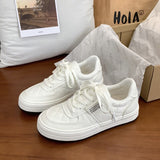 2023 New White Platform Shoes Woman Increased Fashion Sneakers Women Leather Low-top Lace-up Casual Women's Shoes High Quality