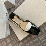 Rimocy Shining Sequins Square Heels Sandals Women Fashion Crystal Strap Party Shoes Woman Sqaure Toe Bling Low Heeled Pumps 2022