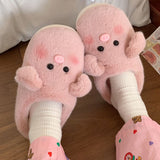 Wexleyjesus Cute Pig Slippers Women Fluffy Furry Slippers Winter Plush Platform Slides Indoor Fuzzy Slippers Lovely Kawaii Shoes