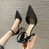 Wexleyjesus   spring summer new pointed high heels For women's thin High heels sandals women's hollow one-line Wonmen Pumps shoes