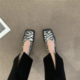 2023 New Square Toe Flats Women Casual Shoes Fashion Design Black Flats Ladies Boat Shoes Blue Green Zebra Summer Loafers