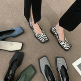 2023 New Square Toe Flats Women Casual Shoes Fashion Design Black Flats Ladies Boat Shoes Blue Green Zebra Summer Loafers