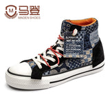 Maden 2022 New Retro Japanese Style High Upper canvas shoes trendy print casual Fashion Solid Men Lace-up Vulcanized Shoes 44