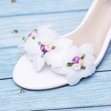 Wexleyjesus Sweet Open Toe Women's Sandals with One Line Buckle Hollow White Chiffon Flowers Adult Gift Fairy Women's Shoes Bridesmaid Shoes