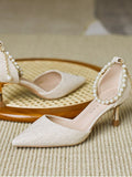 Wexleyjesus Summer Fairy Elegant High Heels Lady String Bead Casual Korean Style Sweet Shoes Party Design French Bridal Pumps Women
