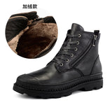 Wexleyjesus  New Men's Casual Martin Boots Leather Work Shoes Plus Velvet Men's Boots Toe Layer Cowhide British Trendy Shoes Boots