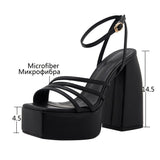 New Fashion Women Block Heels Sandals Summer Luxury Wedges Shoes Designer Platform Slingback Ladies High Heels Black White Blue