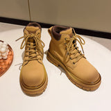 High-end High Fabric Martin Boots Yellow Cool British Style Women's Boots 5CM Mid-heel Fashion Trend Short Snow Boots