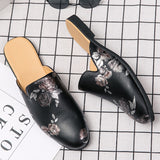 Wexleyjesus Men Mules Black Half Shoes Leather Shoes Men Luxury Shoes Men Fashion Casual Sepatu Slip On shoes Trend slippers men