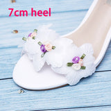 Wexleyjesus Sweet Open Toe Women's Sandals with One Line Buckle Hollow White Chiffon Flowers Adult Gift Fairy Women's Shoes Bridesmaid Shoes