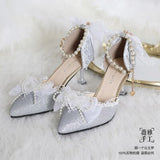 Wexleyjesus Kawaii Girl Tea Party Elegant Pearl Love Lace Bowknot Lolita Shoes Multicolor Exquisite Embroidery Pointed Sandals Cosplay Lolit