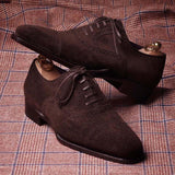 Wexleyjesus Men's Brogue Shoes Suede Brown Black Breathable Lace-up Flock Hard-Wearing Business Men Dress Shoes Zapatos De Hombre