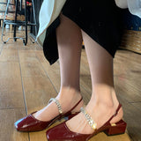 Rimocy Shining Sequins Square Heels Sandals Women Fashion Crystal Strap Party Shoes Woman Sqaure Toe Bling Low Heeled Pumps 2022