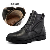 Wexleyjesus  New Men's Casual Martin Boots Leather Work Shoes Plus Velvet Men's Boots Toe Layer Cowhide British Trendy Shoes Boots