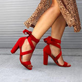 Wexleyjesus  Ankle Strap High Heels Sandals Women Riband Thick Heeled Women's Sandals Summer 2022 Cross-tied Rome Sandalias Mujer