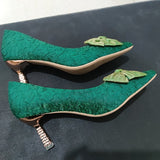 Green Silk Bowtie High Heels Pumps for Women Sexy Pointed Toe Metal Stiletto Heels Wedding Party Shoes Woman 2022 Spring Bombas