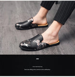 Wexleyjesus Men Mules Black Half Shoes Leather Shoes Men Luxury Shoes Men Fashion Casual Sepatu Slip On shoes Trend slippers men