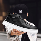 Wexleyjesus New Men Sneakers Fashion Concise Casual Shoes Comfortable Mid Top Skateboarding Shoes Black White Lace Up Walking Sneakers