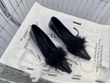 Wexleyjesus Fashion Women Pumps Fur Design Black White Thin Mid Heels Office Shoes Shallow Slip On Dress Shoes Pumps Black/White Party Pumps