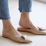 Wexleyjesus  Flat Shoes Woman Slip On Cow Leather Mules Female Muller Shoes Pointed Toe Slides Korea Style Handmade Ladies Flats Size 40