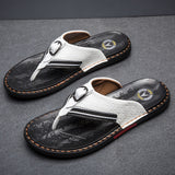 Wexleyjesus  Flip Flops for men Genuine Leather Luxury brand Slippers Beach Casual Sandals 2022 new Summer Men Fashion Shoes white