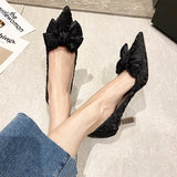 Green Silk Bowtie High Heels Pumps for Women Sexy Pointed Toe Metal Stiletto Heels Wedding Party Shoes Woman 2022 Spring Bombas