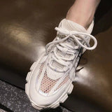 2022 Summer Women's Sneakers Fashion Mid Heel Flats Lace Up Tennis Shoes Breathable Comfort Running Shoes