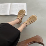 Low Sandals Woman Leather Low-heeled Fabric Hoof Heels Fretwork PU Rubber Slides Low Sandals Woman Leather Low-heeled Fabric PU