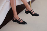 Wexleyjesus  Cow Leather Mary Jane Shoes Women Cross Strap Pumps Low Heel Pump Shoes Retro Walking Footwear 2022 Ladies Shoes With Buckle